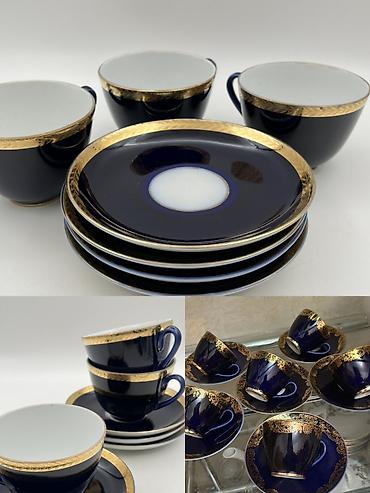 bayram sami: Çay dəsti, rəng - Göy, Farfor, 6 nəfərlik, SSRİ — 1