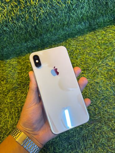 запчас телефонов: IPhone X, Б/у, 64 ГБ, Белый, Защитное стекло, Кабель, 100 %