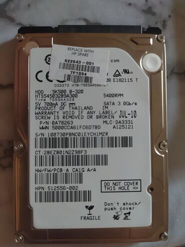 komputer keys: Daxili Sərt disk (HDD) Hitachi, 480 GB, 5400 RPM, 2.5", İşlənmiş