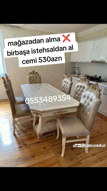 metbex stol stullari instagram: Mətbəx üçün, Qonaq otağı üçün, Yeni, Açılmayan, Dördbucaq masa, 6 stul