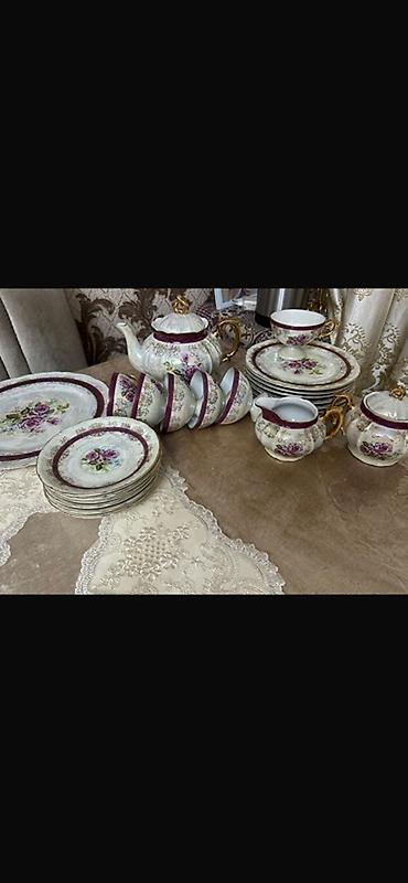 oyuncaq masin sekilleri: Çay dəsti, rəng - Bənövşəyi, Madonna, 6 nəfərlik, Almaniya — 1