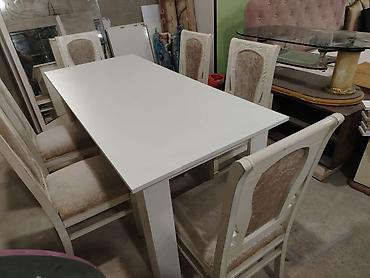 Ağ rəngli yemək masası və stul dəsti - Masa ölçüsü: 180 x 80 sm -