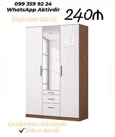 dolab yigilmasi: Üç qapılı paltar şkafı - Ölçü: 200/120/47 sm - Rəng və material: ağ — 1
