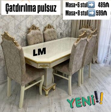 садовая мебель пластиковая: Qonaq otağı üçün, Yeni, Açılmayan, Dördbucaq masa, 6 stul