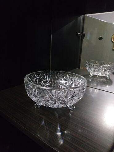 чайный сервис: Kəsilmiş şüşə/qab kristal salat qabı - Material: qalın kəsilmiş