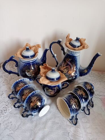 mis caydan: Çay dəsti, rəng - Göy, Keramika, 6 nəfərlik