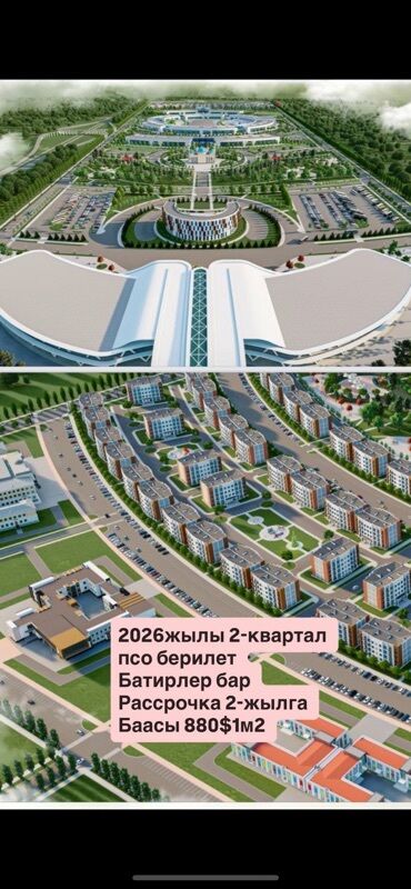 гостиницы в токмоке: 2 комнаты, 68 м², 6 этаж, ПСО (под самоотделку)