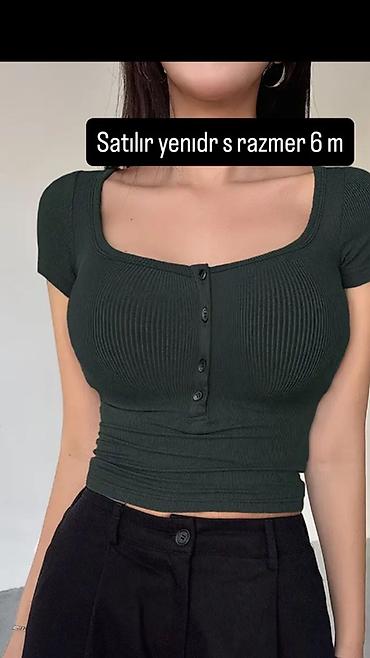 qisa kofta modelleri: Qadın bluzası – S ölçü - Rəng: tünd yaşıl/çox tünd - Model: qısaqol — 1