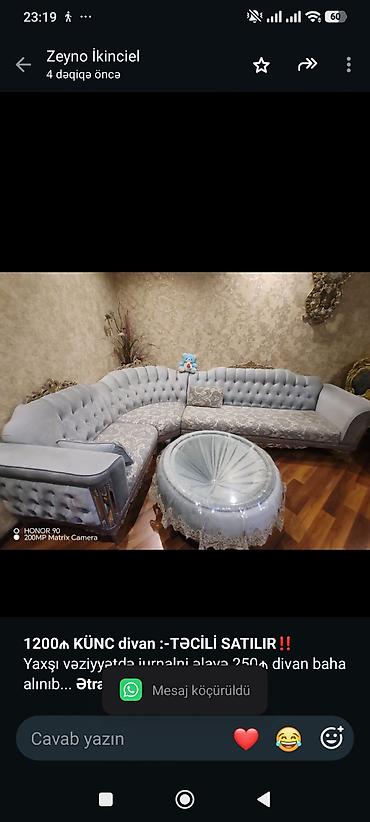 *1200₼ KÜNC divan :-TƏCİLİ SATILIR*‼️ Yaxşı vəziyyətdə jurnalni əlavə