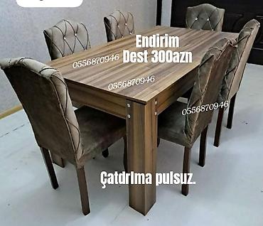 Masa və oturacaq dəstləri: Qonaq otağı üçün, Yeni, Açılmayan, Dördbucaq masa, 6 stul — 10