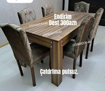 Masa və oturacaq dəstləri: Qonaq otağı üçün, Yeni, Açılmayan, Dördbucaq masa, 6 stul — 11