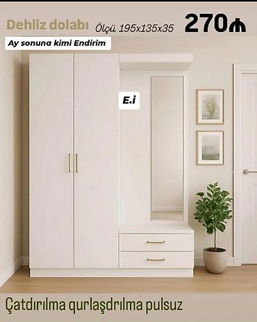 ucuz dolablar: Dehliz dolabı – ölçü: 195×135×35 sm - Zərif dizaynlı ağ rəng - İki — 1