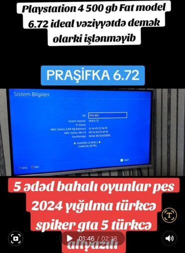 playstation 4 işlənmiş: Az istifadə olunmuş ps4 sistem versiyası 6.72 praşifka 1 ədəd