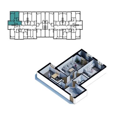 суточный кв город ош: 2 комнаты, 74 м², Элитка, 13 этаж, ПСО (под самоотделку)