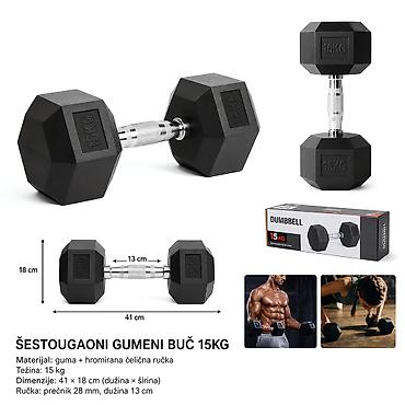 KMT 2008924 – Šestougaona gumena bučica 15 kg - Namenjena za vežbe na lalafo.rs KMT 2008924 – Šestougaona gumena bučica 15 kg - Namenjena za vežbe