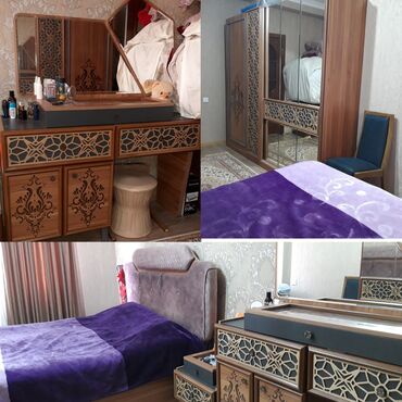 tek yataqlar: Двуспальная кровать, Шкаф, Трюмо, 2 тумбы, Б/у