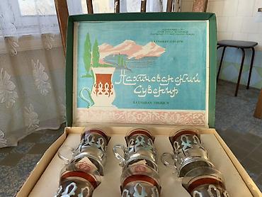 podstakan: Çay dəsti, rəng - Gümüşü, Şüşə, 6 nəfərlik, SSRİ — 2