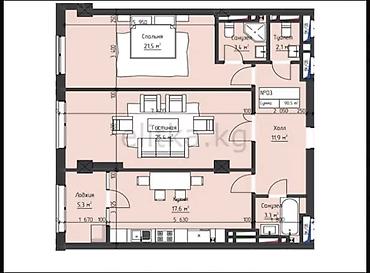 real sight: 2 комнаты, 90 м², Асанбай мкр Элитка, 3 этаж, ПСО (под самоотделку) — 2