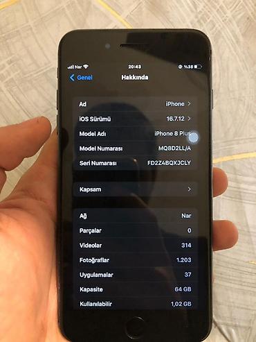 Apple iPhone: IPhone 8 Plus, 64 GB, Qara, Barmaq izi — 7