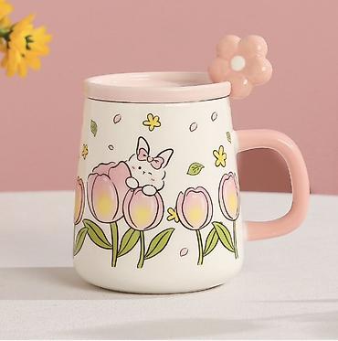 Керамическая кружка с крышкой и ложечкой. Упаковка коробка. - Объем