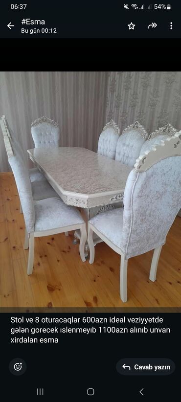 Divan və kreslo dəstləri: Stol ve 8 oturacaqlar 600azn ideal veziyyetde gələn gorecek ıslenmeyıb