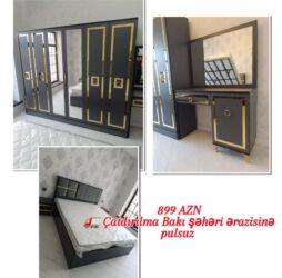 Yataq otağı dəstləri: 2 təknəfərlik çarpayı, Dolab, Tumba, 2 tumba, Azərbaycan, Yeni — 26