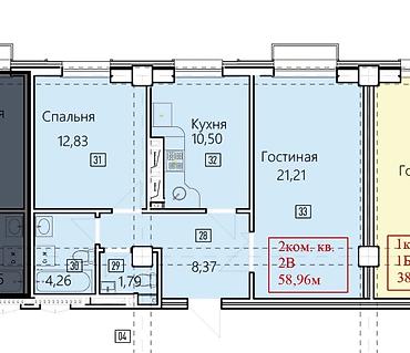 85000: 2 комнаты, 59 м², АУЦА Элитка, 4 этаж, ПСО (под самоотделку) — 3