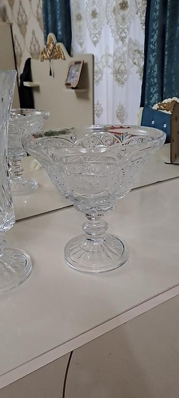 dekor ağac: Şüşə/kristal ayaqlı qab - Material: şəffaf qalın xurustal (kristal — 1