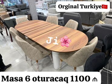 Masa və oturacaq dəstləri: Qonaq otağı üçün, Yeni, Açılan, Oval masa, 6 stul