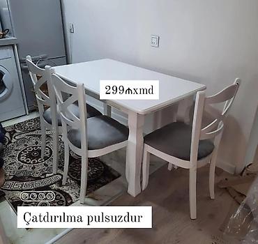 Masa və oturacaq dəstləri: Mətbəx masa dəsti - Dəst: 1 ədəd masa + 4 ədəd stul - Masa ölçüsü — 6