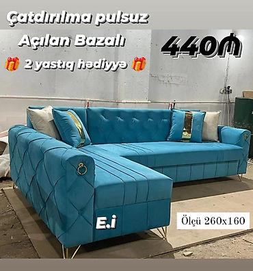 kunc divan: - Künc divan, açılan-bazalı model - Ölçü: 260 x 160 sm - Parlaq mavi — 1