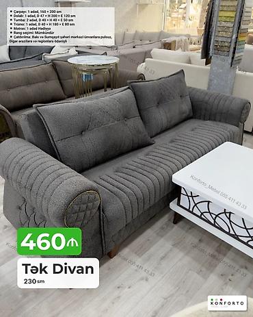 divan temizleme: Tək Divan – 230 sm - Rəng: tünd boz, dekorativ tikişli dizayn - Ölçü — 1
