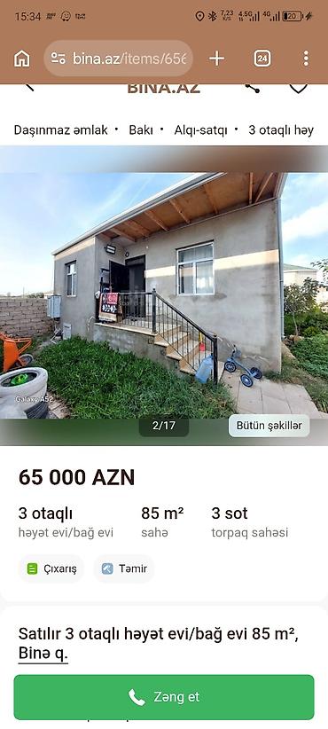 xosbulaqda ev satilir: 3 otaqlı, 85 kv. m — 1