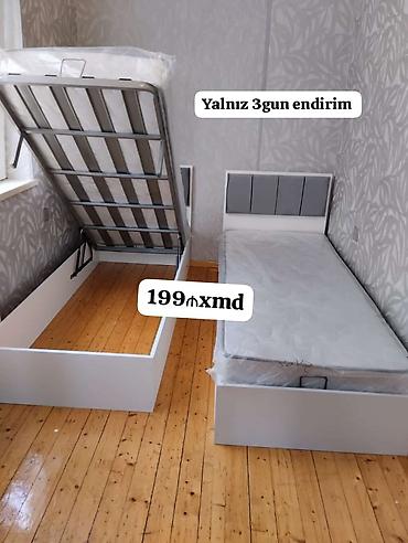 sandiq mebel: Yüksəldilən sandıqlı tək nəfərlik çarpayı - Rəng: ağ gövdə, boz — 1
