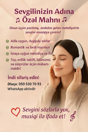 Başqa xidmətlər: Ada uyğun unudulmaz mahnıların yazılması