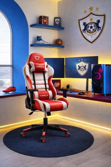 Ofis və oyun kresloları: Yeni, Təkərli, Qolları tənzimlənir, Dəri — 1