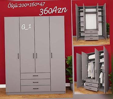 taxt qravat: 4 qapılı paltar şkafı - Ölçü: 200 × 160 × 47 sm (şəkildə qeyd olunub) — 1