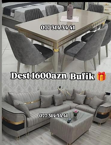 stol stul kirayesi: Dəst mebel paketi – “Bufik” - Yemək masası və 6 ədəd stul: parlaq bej — 1