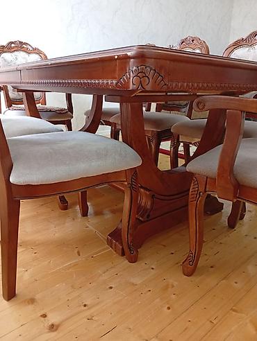 Mebel: Qonaq otağı üçün, İşlənmiş, Açılan, Dördbucaq masa, 8 stul — 4