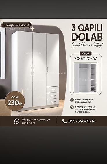 3 qapılı paltar dolabı – sadəlik və rahatlıq! Ölçü: 200/120/47 sm