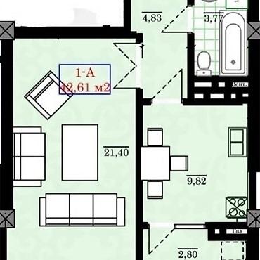 Продажа квартир: 1 комната, 45 м², Джал-15 Элитка, 6 этаж, ПСО (под самоотделку) — 3