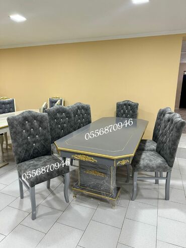 Masa və oturacaq dəstləri: Qonaq otağı üçün, Yeni, Açılmayan, Dördbucaq masa, 6 stul — 6