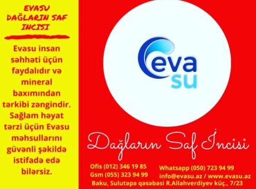 Su: Eva Su – 19 litrlik bidon içməli su Məhsul: - Həcm: 19 L bidon - — 9