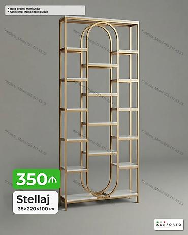 dekor ref: Stellaj – 35×220×100 sm - Dekorativ metal karkas, qızılı rəng tonunda — 1