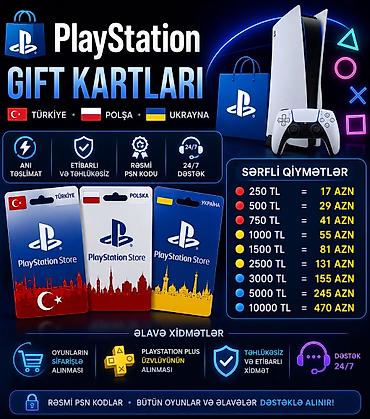 x 5: 🎮 PlayStation Gift Kartları 🌍 🇹🇷 Türkiyə • 🇵🇱 Polşa • 🇺🇦 Ukrayna ⚡ — 1