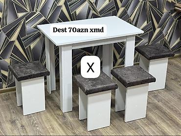 Mətbəx üçün masa və 4 taburet dəsti - Dəst: 1 ədəd ağ rəngli