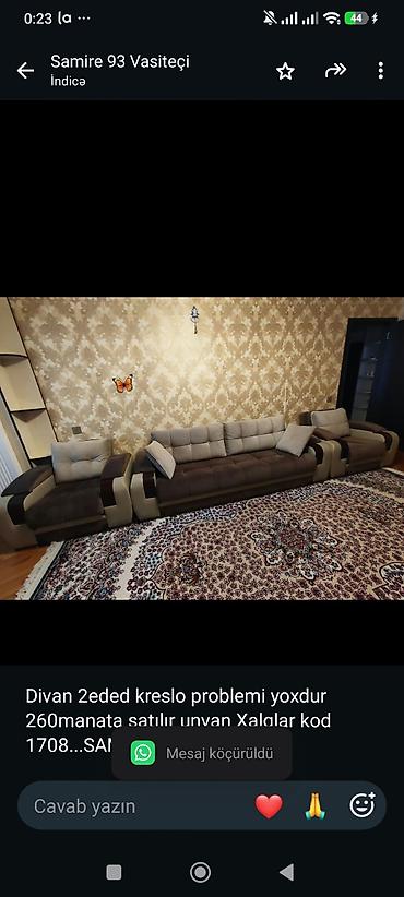 Divan 2eded kreslo problemi yoxdur 260manata satılır unvan Xalqlar kod lalafo.az -da Divan 2eded kreslo problemi yoxdur 260manata satılır unvan Xalqlar kod