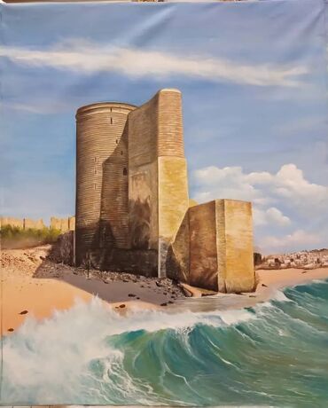 Şəkillər, tablolar: Meşə fonunda çay kənarında yerləşən kənd evinin təsvir olunduğu rəsm — 16