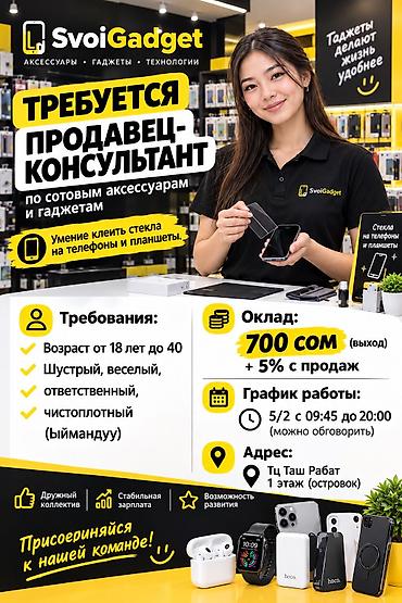 продавец консультант аламедин 1: Требуется Продавец-консультант в Магазин электроники, График: Три через день, % от продаж, Полный рабочий день — 1