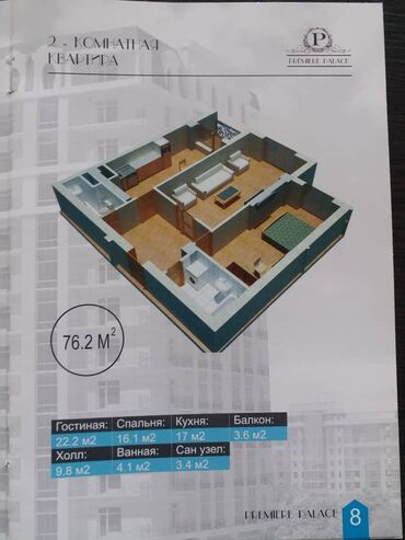 Продажа квартир: 2 комнаты, 76 м², Элитка, 9 этаж, Евроремонт